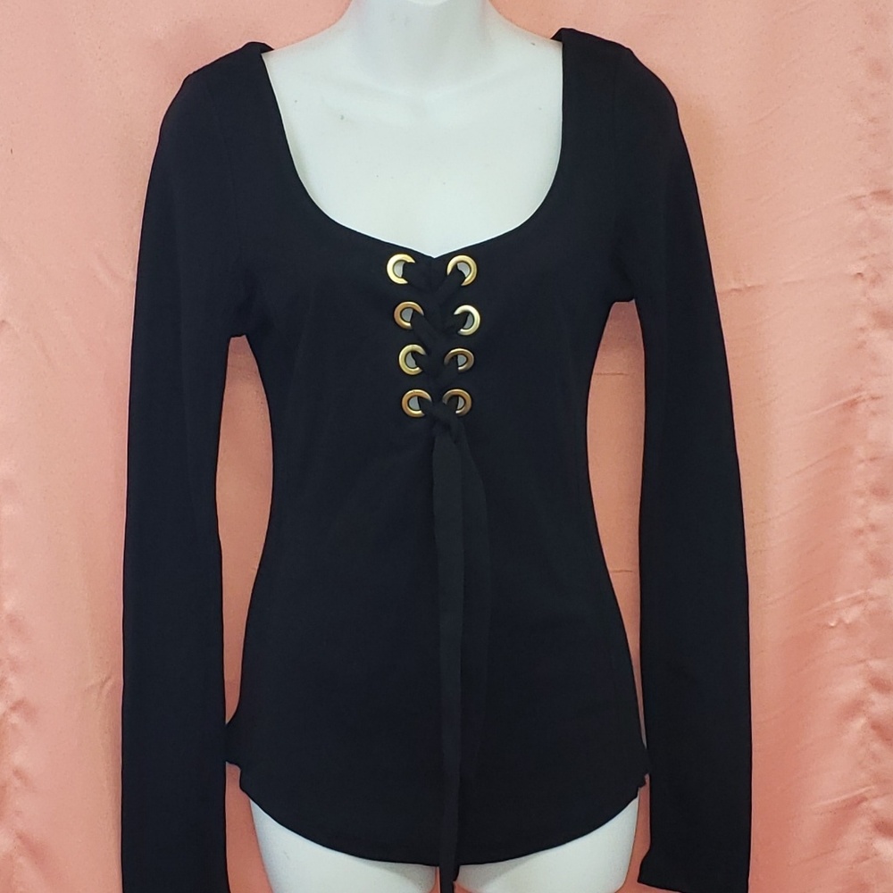 Free People Longsleeve Black Tie Front Top Size M